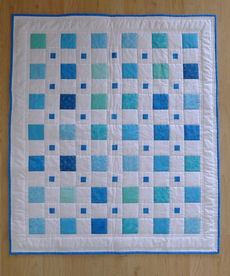 Blue Boy BABY QUILT modern squares