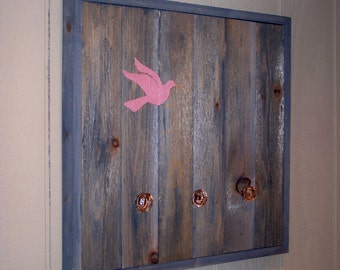 ON SALE - Reclaimed Wood Coat Rack (Pink Bird)