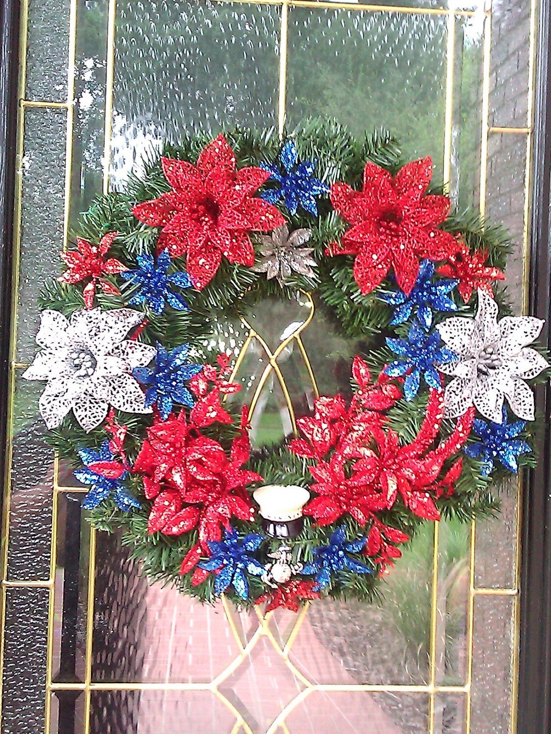 Christmas Marine Wreath 16 inches with removeable pewter marine keychain