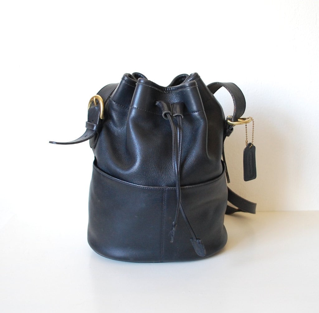 Vintage COACH Black Leather Drawstring Bucket Bag by RebootVintage