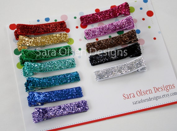 Items similar to Set of 12 Sparkly Hair Clippies, Glittery Hair Clips ...