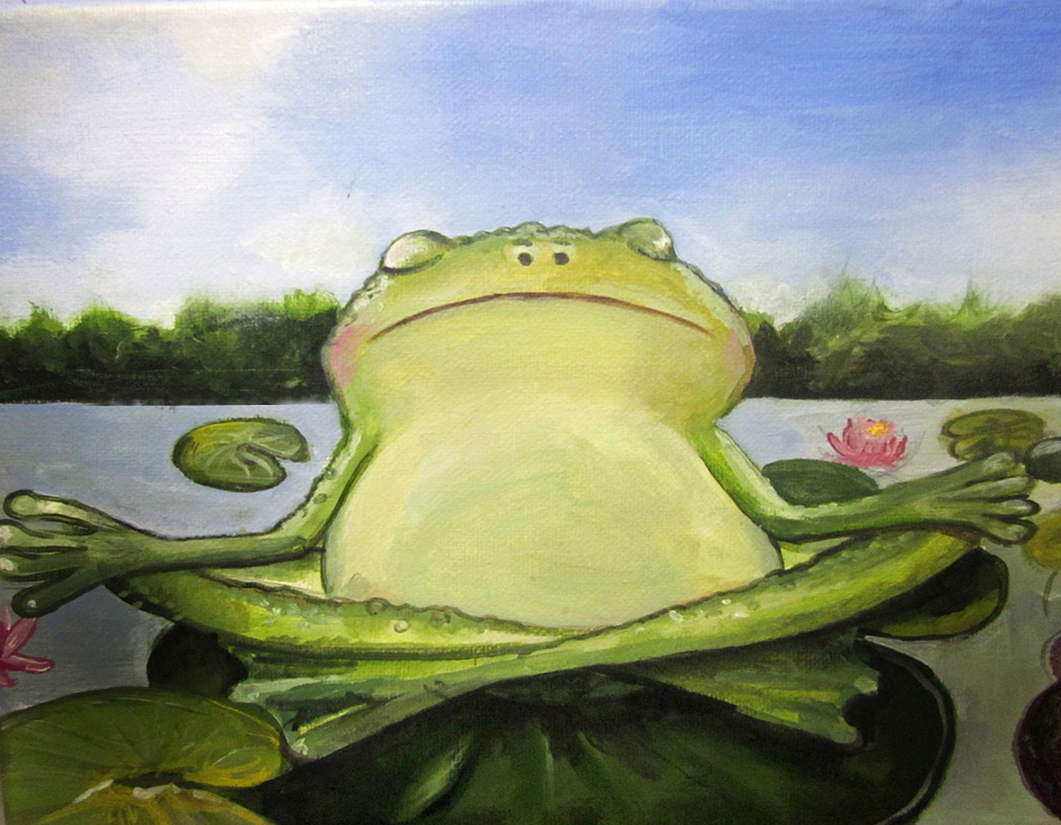 Zen frog art print on watercolor paper 8x10 Just