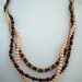 Three strand wood bead and leather adjustable necklace