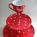 SALE 3 Tier MW Red Sprinkle Cake Stand - White Spots Polka Dots Retro