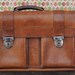 Unique vintage caramel LEATHER BRIEFCASE (retro school bag) (002)