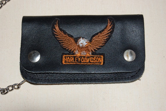 Harley Davidson Leather Wallet on Chain by DameandDandy on Etsy