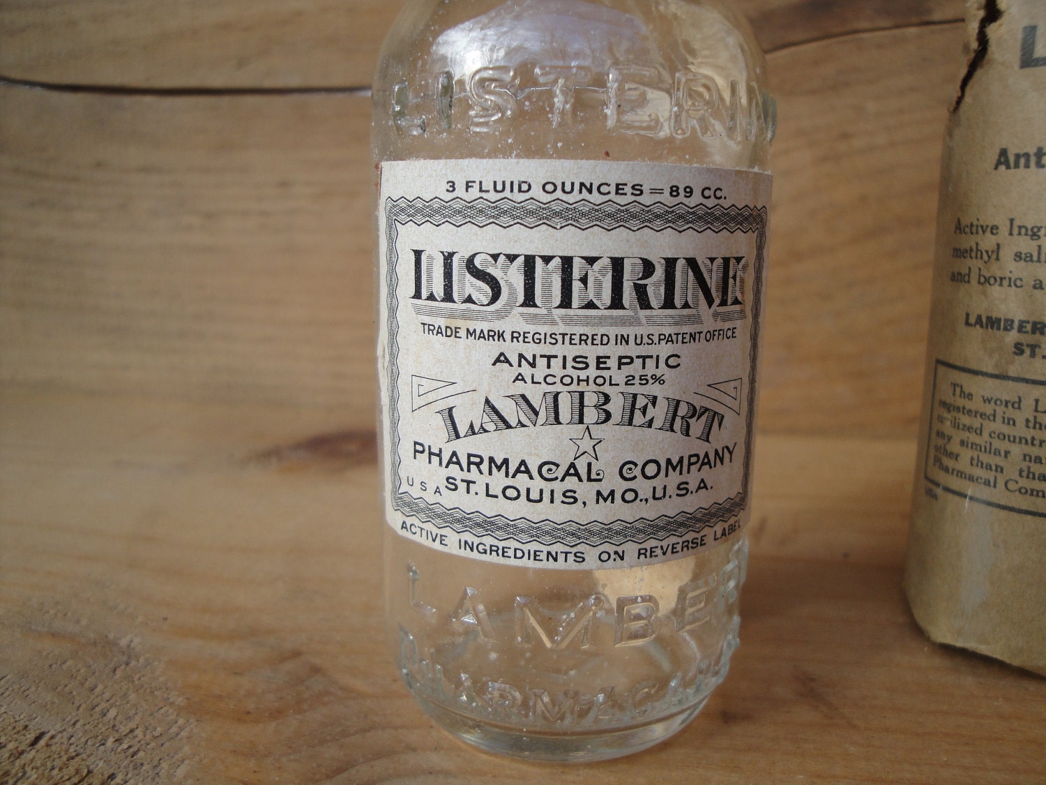 Antique Listerine 3 oz. Bottle With Original Label and Paper