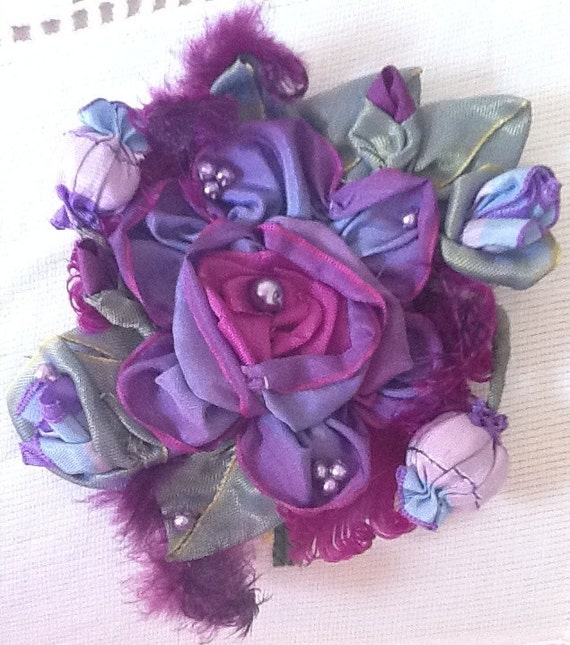 Items similar to Silk Ribbon Rose Hair Clip Brooch on Etsy