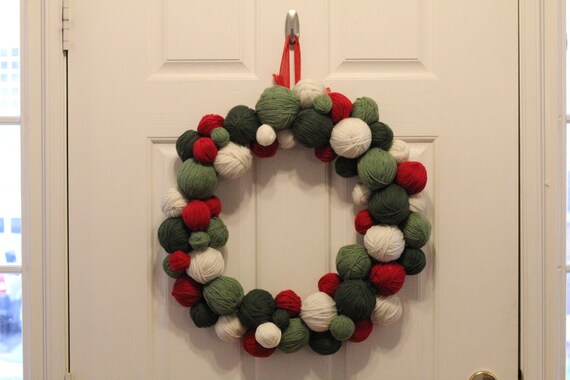 Christmas Yarn Wreath 18 Christmas Yarn Ball by sadiebeedesigns