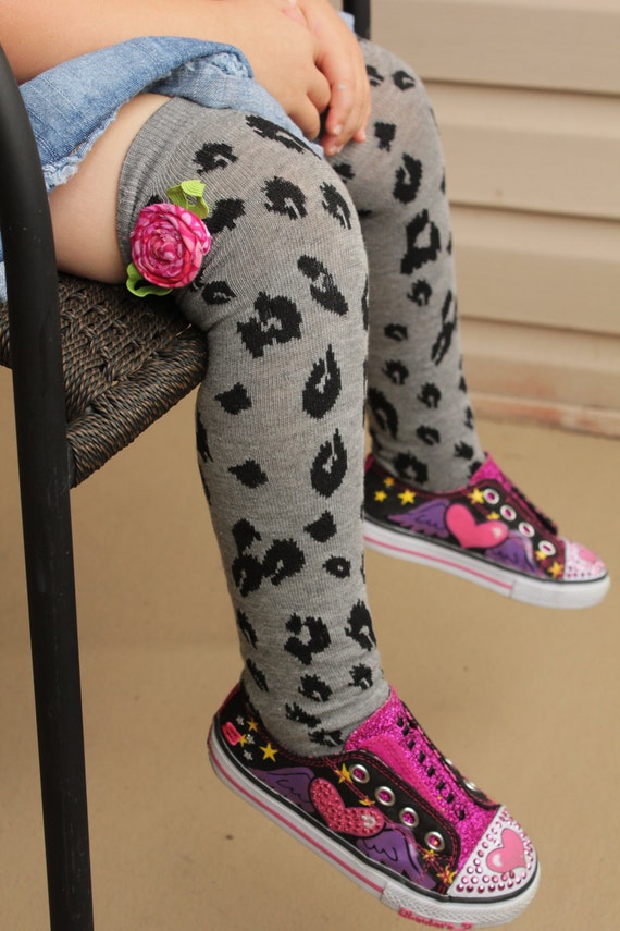 Girl Baby Toddler Leg Warmers Arm Warmers Grey Leopard