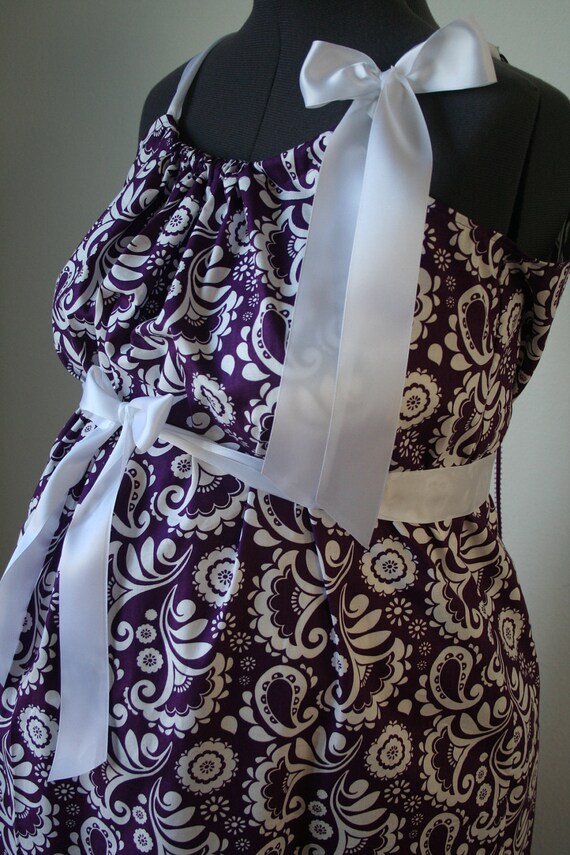 Maternity Hospital Gown Purple and White Floral Purple Polka