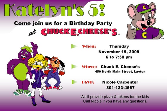 Custom Chuck E Cheese Invitations 8