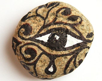 Painted Stone Office Decor Home Decor Paper Weight Painted Eye in Black Ink and White Acrylic Nature Inspired Healing Energy gift basket