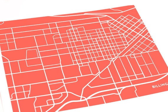 Billings MT City Print Street Map / Montana Map Art Poster