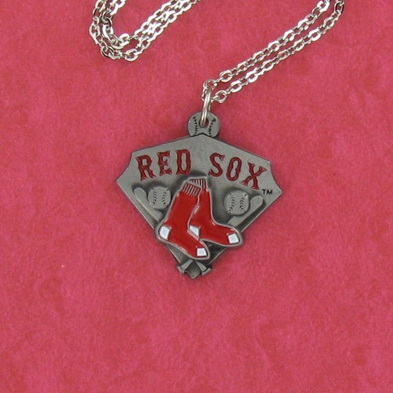 BOSTON RED SOX Necklace Pewter Charm on a free Plated Chain