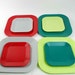 Maherware Picnic Set. Vintage Melmac Dinner and Bread Plates. 8 Colorful Square Midcentury Plastic Melamine Dishes.
