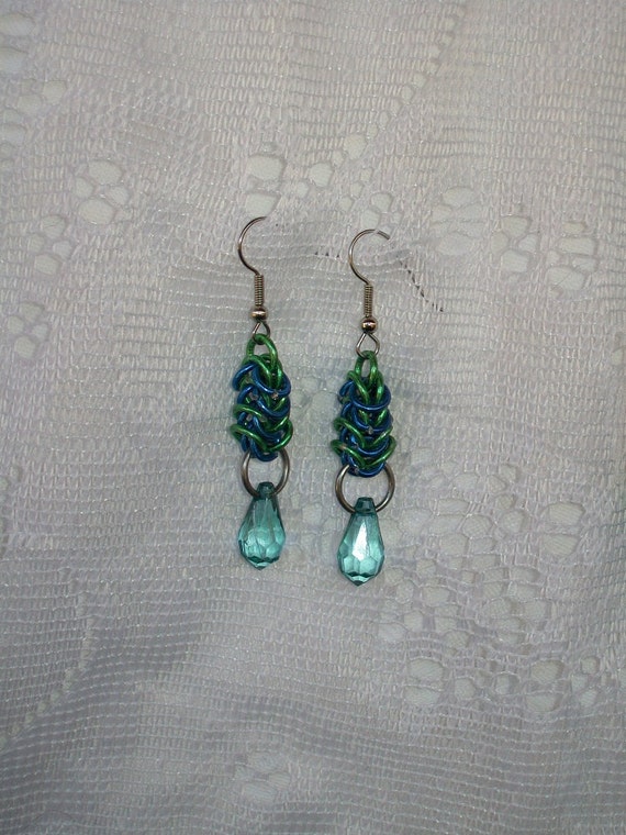 Awesome Green/Blue Chainmaille Earrings