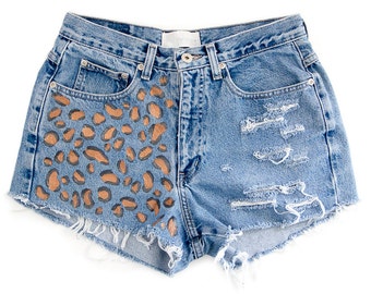 Cheetah Leopard Print Shorts Hand Painted Vintage Distressed High ...