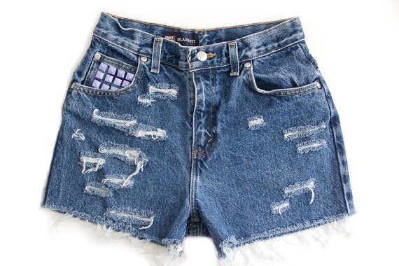 Studded Shorts Vintage Distressed High Waisted by floralfireworks