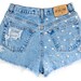 Studded Shorts, Vintage Distressed High Waisted Denim W28