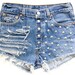 Studded Shorts, Vintage Distressed High Waisted Denim W30