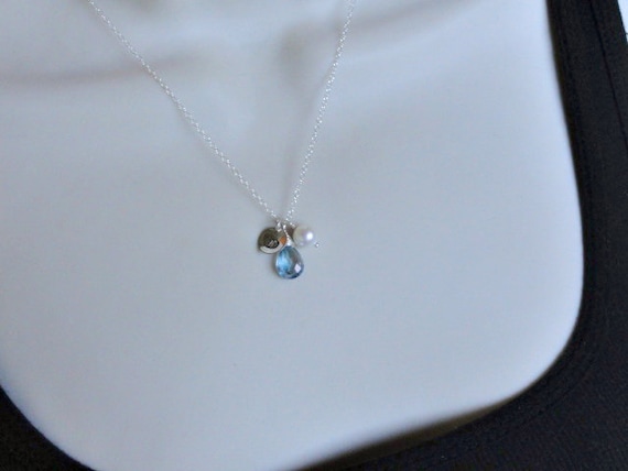Initial gemstone charm necklaceSTERLING by SimplyBrieDesigns