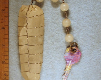 XL Healing Arkansas Quartz Crystal Key Chain with 12mm Quartz Beads