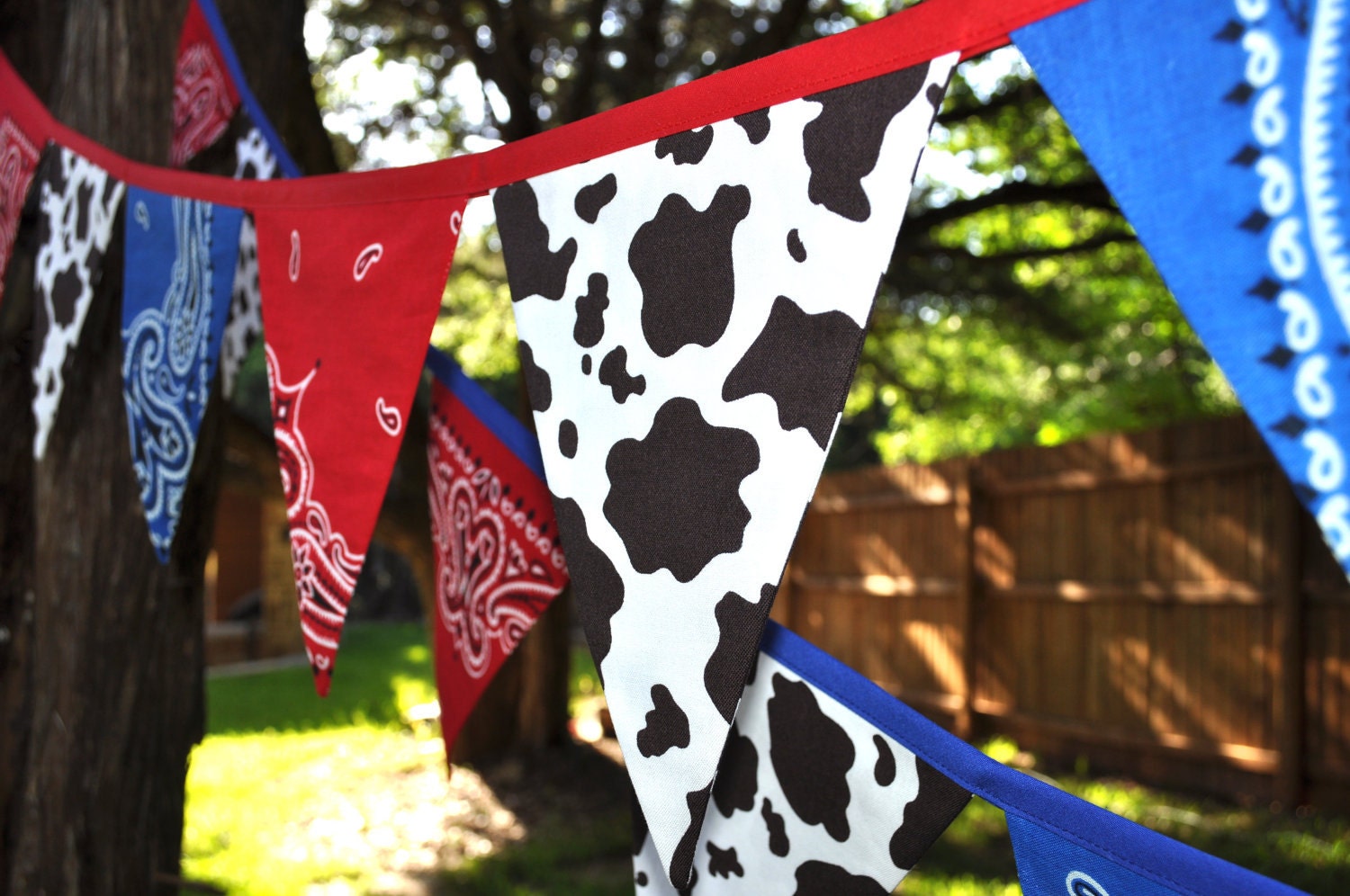 Cow Print with Blue & Red Bandanas Banner Bunting Western