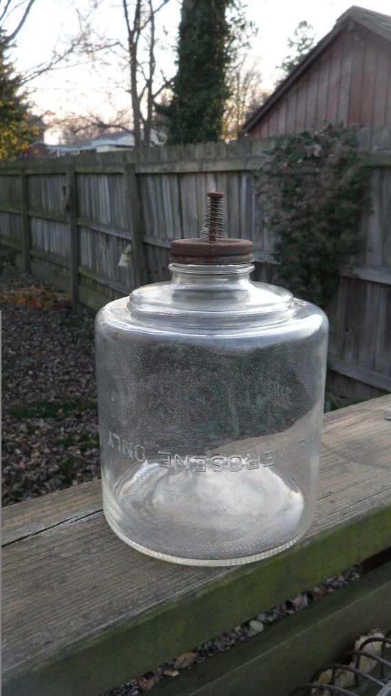 Antique KEROSENE STOVE or LAMP Filler Glass Jar Early 20th
