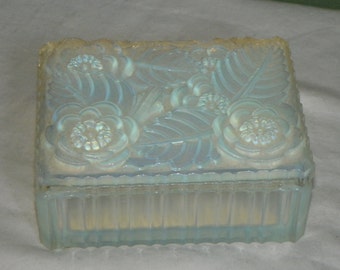 Antique Sabino DRESSER BOX Signed FranceFlowers Floral opalescent glass opal Paris Jewelry