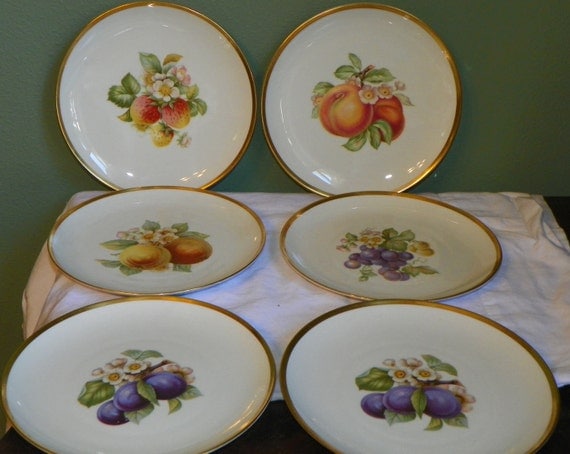 6 Antique HUTSCHENREUTHER Fruit Plates Gelb Bavaria Germany