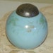 Antique Mt Washington Shaker Egg flat Round Flower Opalware Hand Painted Opal Blue Glass opaline