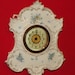Antique Fancy Wall CLOCK porcelain Shell and Cartouche Design Forget Me Not Flowers Blue Beveled Glass