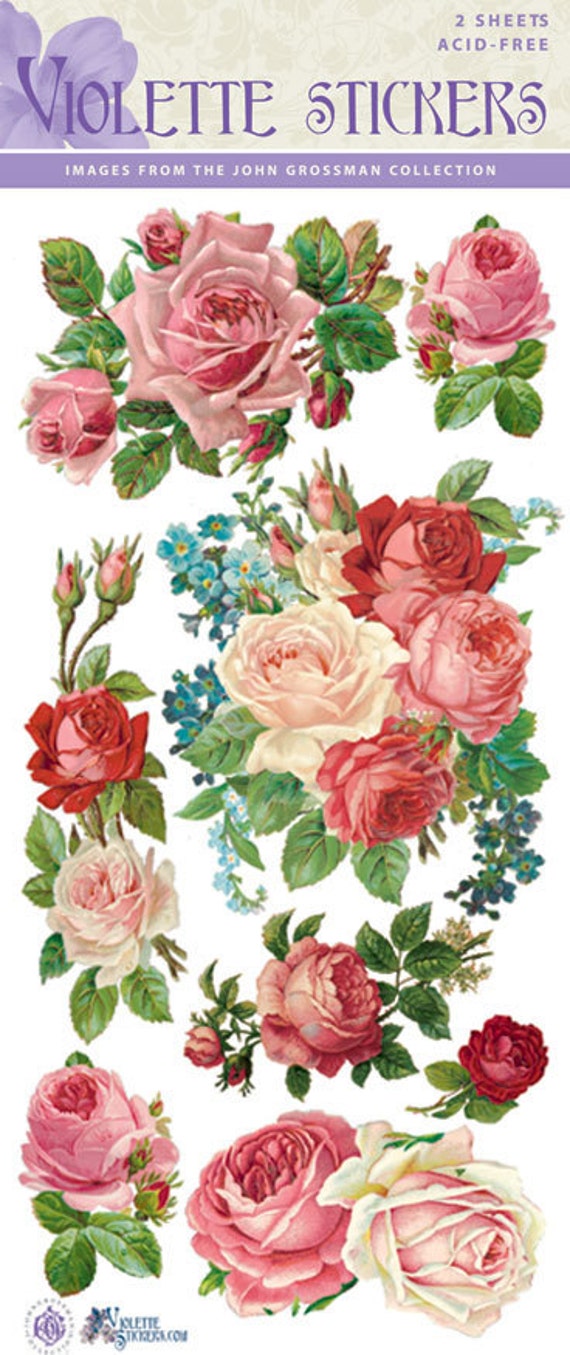 Beautiful Vintage Red Rose Stickers for Crafting-2 sheets
