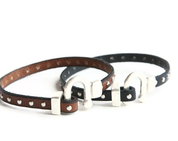 Stud Bracelet - Delicate studded Leather Bracelet Brown only
