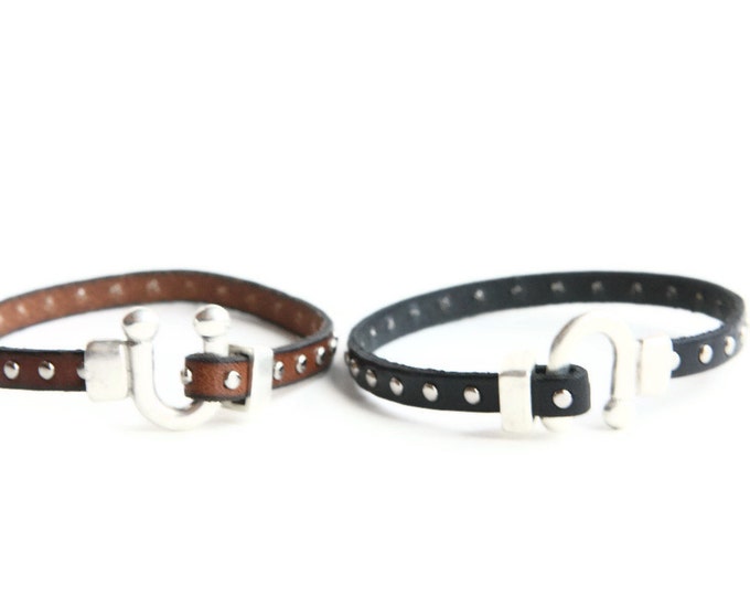 Stud Bracelet - Delicate studded Leather Bracelet Brown only