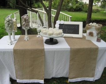 Burlap and Lace Runner, Rustic Wedding, Burlap Wedding, Eyelet Lace Burlap Runner, Rustic Burlap, Wedding Table, Wedding Decor, Burlap Decor
