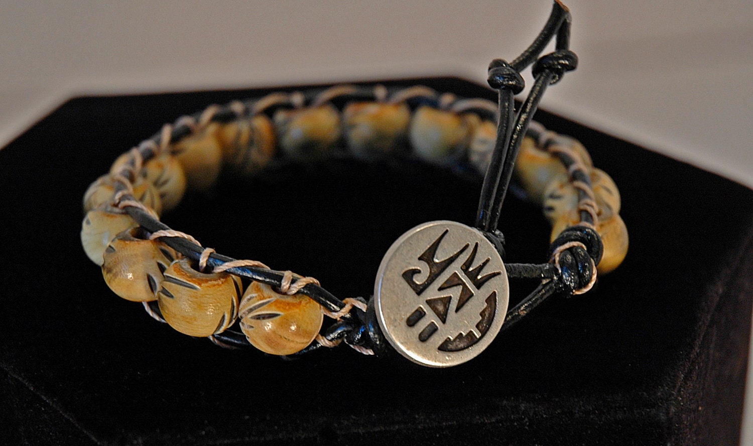 Men's Beaded Leather Bracelet by StitchesandSparkle on Etsy