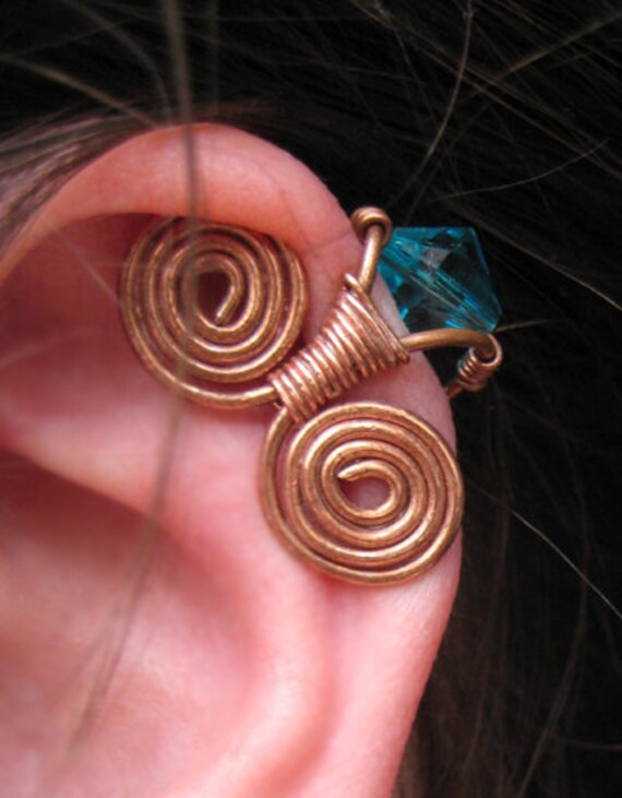 Steampunk Ear Cuff Copper Wire Wrapped Ear Cuff with