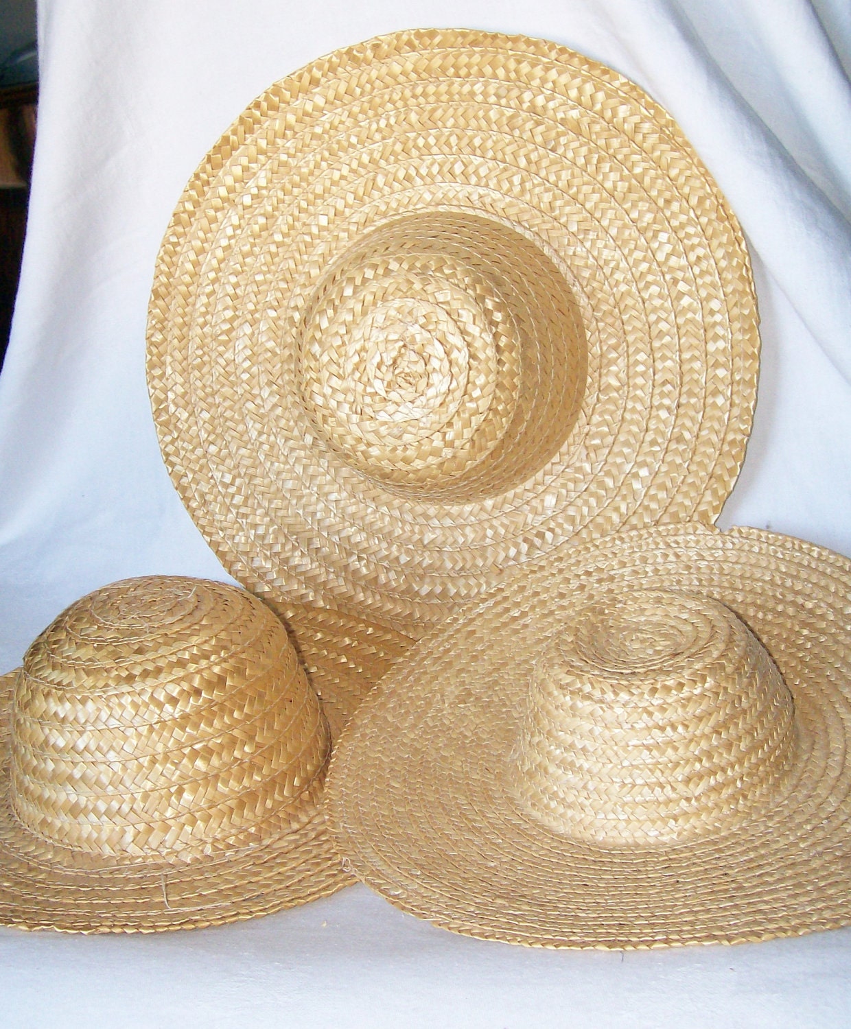 lot-of-3-straw-hats-crafts-dolls-bears-children-12-and-14-inch