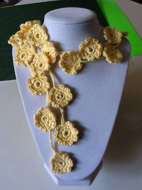 Yellow Maize Crochet Necklace Lariat Necktie & Fashion Scarf
