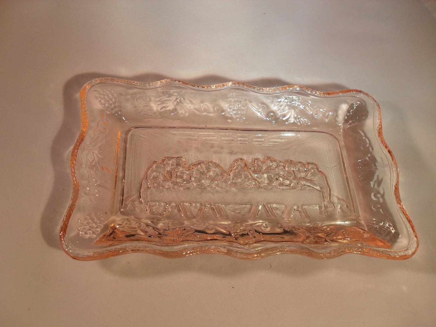 Pink Depression Glass The Last Supper Small Tray