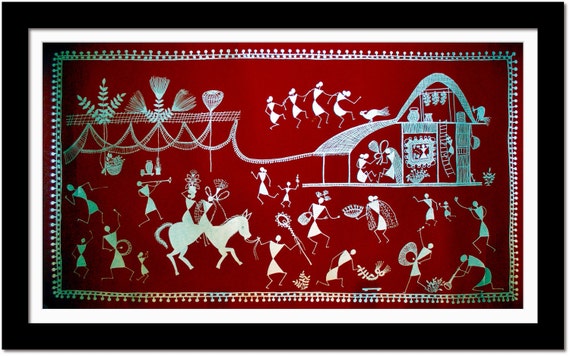 Items Similar To Warli Wedding Celebration Painting 23x39 Unframed On   Il 570xN.268897103 