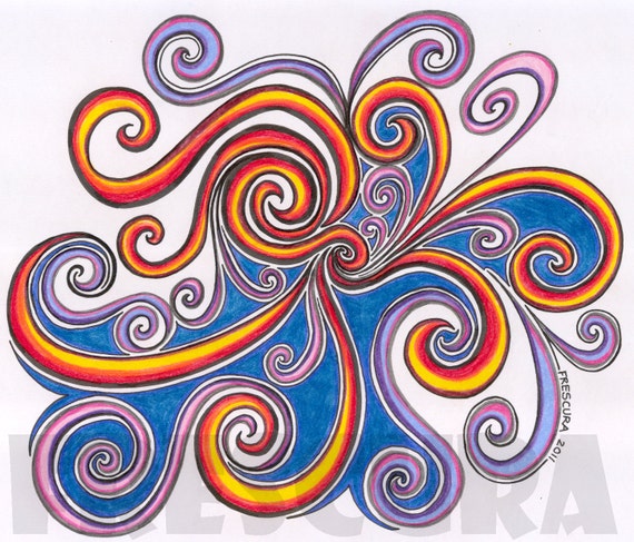 Items similar to Original abstract drawing SPIRALS India