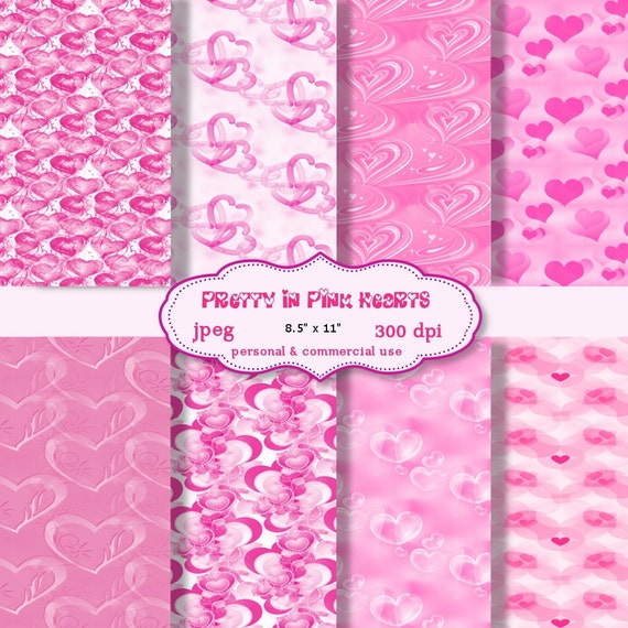 Digital Paper: Pretty In Pink Hearts 8.5 x 11 JPEG sheets