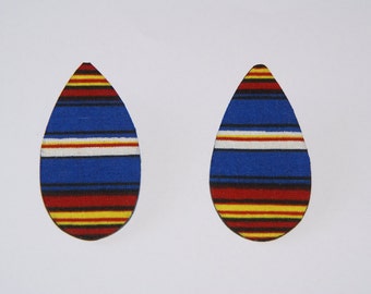 Teardrop Stud Earrings - Fabric Covered Wood Earrings