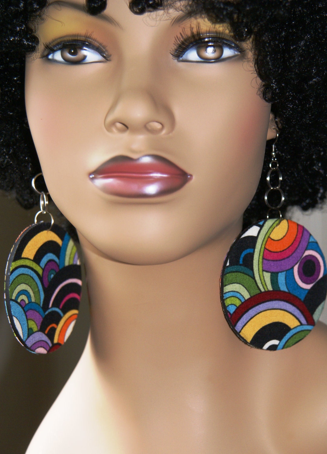Large Fabric Covered Earrings Wood EarringsCircles