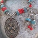 Vintage Turquoise and Coral Prayer Box Necklace and Earring Set- FREE SHIPPING