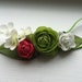 spring green,petite green, pink, white ranunculus flower baby headband on elastic, ANY SIZE, photo prop, special occasion
