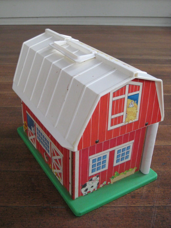 Vintage Children's Toy Fisher Price Red Barn and Silo